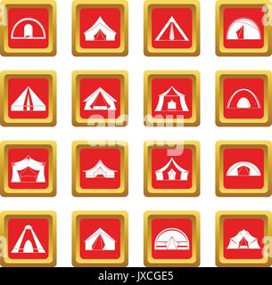 Tent forms icons set red Stock Vector