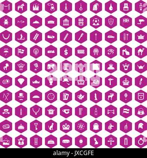 100 crown icons hexagon violet Stock Vector