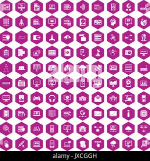 100 database and cloud icons hexagon violet Stock Vector