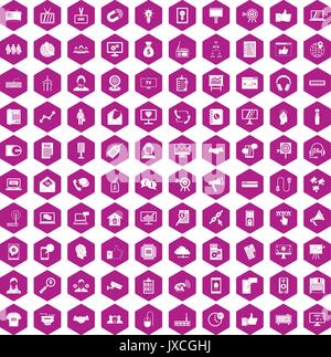 100 data exchange icons hexagon violet Stock Vector
