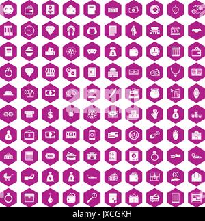 100 deposit icons hexagon violet Stock Vector