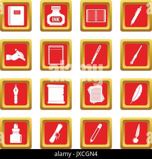 Writing icons set red Stock Vector