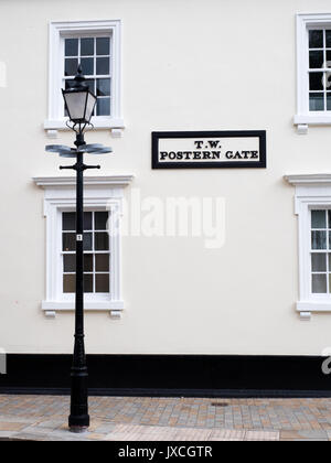 TW Postern Gate Sign and Old Lamp Standard in the Old Town at Hull Yorkshire England Stock Photo