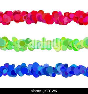 Chaotic dot pattern line separator design set from colored circles - vector graphic design elements Stock Vector