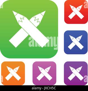 Two crossed pencils set collection Stock Vector