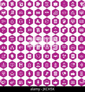 100 discussion icons hexagon violet Stock Vector