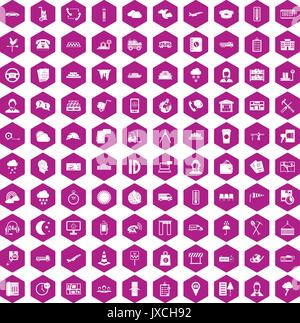 100 dispatcher icons hexagon violet Stock Vector