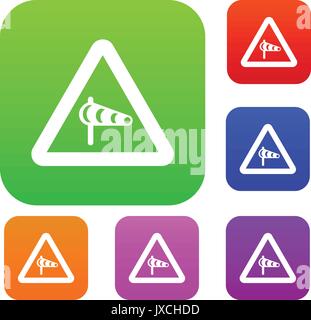 Sign warning about cross wind from the left set collection Stock Vector