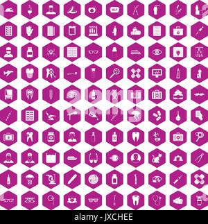 100 doctor icons hexagon violet Stock Vector