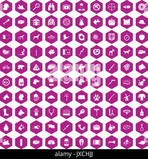 100 dog icons hexagon violet Stock Vector