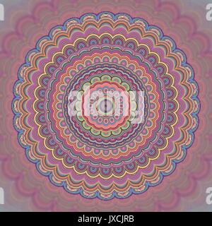 Psychedelic bohemian mandala ornament background - circular symmetry vector pattern design from concentric oval shapes Stock Vector