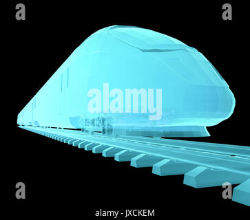 Glow blue high-speed train Stock Photo - Alamy