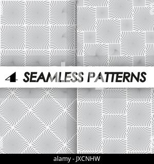 set of seamless pattern with grey squares spirals Stock Vector