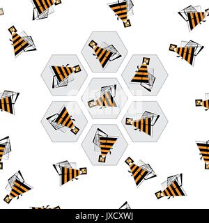 Beez and honeycombs seamless pattern. Abstract bee vector background. Stylized buzz colorful texture for wallpaper, wrapping, textile design, surface texture, fabric. Stock Vector