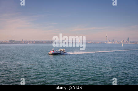 The Portsmouth to Isle of Wight Hovercraft on its crossing between the mainland and the island. Stock Photo