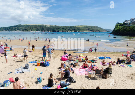 Holidaymakers on the beach at South Sands near Salcombe in Devon Stock Photo