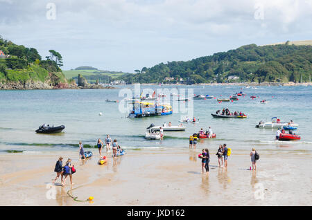 Holidaymakers on the beach at South Sands near Salcombe in Devon Stock Photo