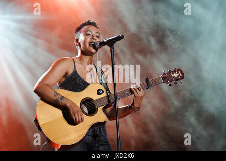 Montreal Canada, 14/08/2017 . B.C. vocalist Ms Holmes performs on stage at the Excellence show held during Montreal Pride week Stock Photo