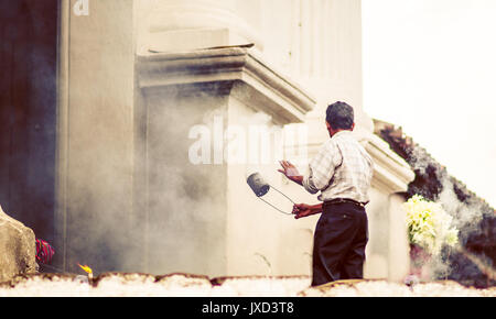 View on traditional indigenous maya ceremony in Chichicastenango - Guatemala Stock Photo