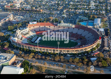 Los Angeles, California, USA - August 7, 2017:  Aerial view of the historic LA Coliseum stadium near downtown and USC. Stock Photo