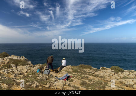 Sagres, Portugal: Local men fishing at Cape St. Vincent from