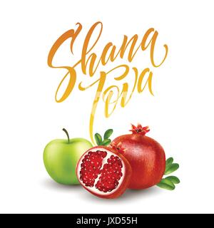 A greeting card with stylish lettering Shana Tova. Vector illustration Stock Vector
