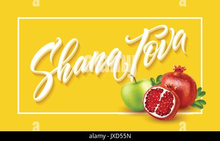 A greeting card with stylish lettering Shana Tova. Vector illustration Stock Vector