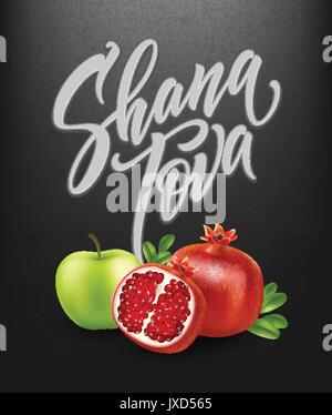 A greeting card with stylish lettering Shana Tova. Vector illustration Stock Vector