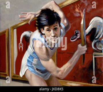 Sprinting past Francis Bacon’s triptych is the best way to see it. Sebastian Coe,  the former athlete and chair of the 2012 organising committee, who posed for Durand in 1986 turned himself into an art work by taking part in Martin Creed’s installation at Tate Britain, which involves a series of athletes sprinting the length of the hall. The stunt kick started the Cultural Olympiad, a four-year arts programme celebrating Britain’s creative talents in the run-up to the London Games. Tate Britain visitors caught a fleeting glimpse of the former Olympic athlete over the weekend of September 2009. Stock Photo