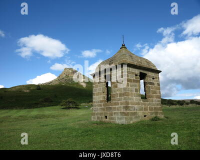 Shooting hut and Roseberry Topping Stock Photo