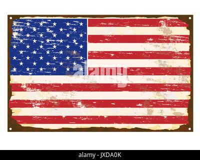 American flag on rusty old enamel sign Stock Vector
