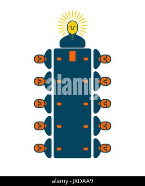 Meeting office. Managers at table. boss is light bulb. New ideas. Business concept. Illustration for business magazine Stock Vector