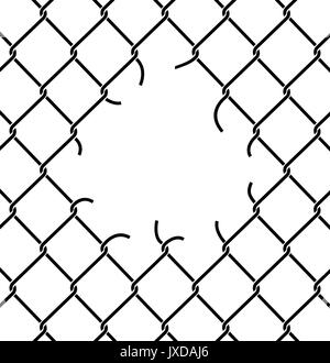 Mesh netting Torn. Rabitz  with hole. Mesh fence Ripped background Stock Vector