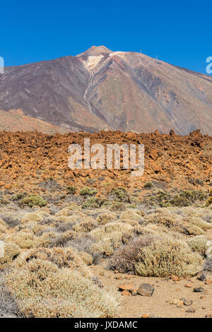 Mount Teide volcano viewed from the Roques de Garcia, Teide National Park, Tenerife, Canary Islands, Spain Stock Photo