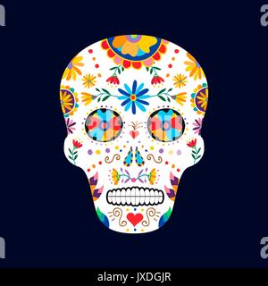 Day of the dead sugar skull illustration for mexican celebration, traditional mexico skeleton decoration with flowers and colorful art. EPS10 vector. Stock Vector