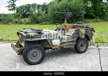 World War Two US Army Willys MB jeep, four-wheel drive utility vehicle with mounted M1919 Browning machine gun Stock Photo