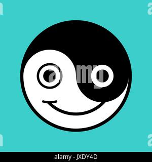 Black and white yin and yang symbol smiley face on aqua background, vector illustration Stock Vector