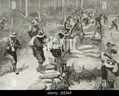 Ghurkas first line capturing a German Trench, WW1 Stock Photo