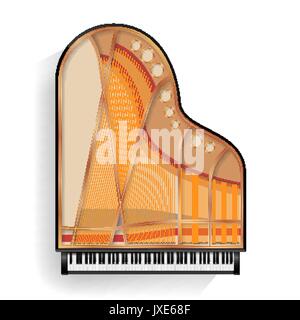 Black Grand Piano Opened Icon Vector With Shadow. Realistic Keyboard. Isolated Illustration. Stock Vector