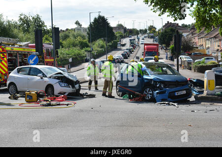 Bristol UK. 16th August 2017. 2 car crash closes A37 Airport