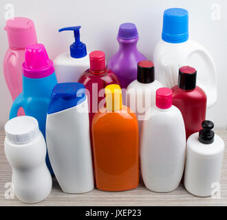 Assortment of plastic bottles on white. Stock Photo