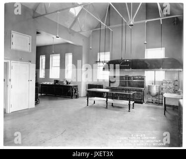 Alumni Memorial Residences Interior of the AMR, Kitchen, Construction work completed, and culinary equipment has been placed in the room, 1923. Stock Photo