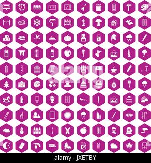 100 drawing icons hexagon violet Stock Vector