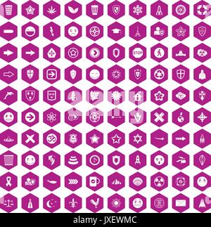 100 emblem icons hexagon violet Stock Vector