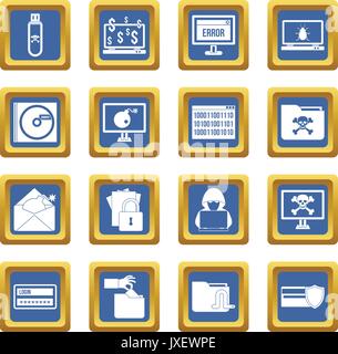 Criminal activity icons set blue Stock Vector