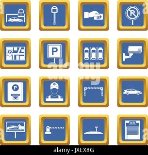 Car parking icons set blue Stock Vector