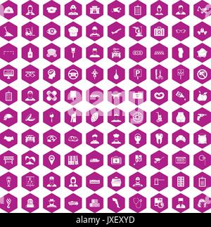 100 favorite work icons hexagon violet Stock Vector