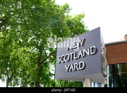 New Scotland Yard  sign on London Embankment, the London police station Stock Photo