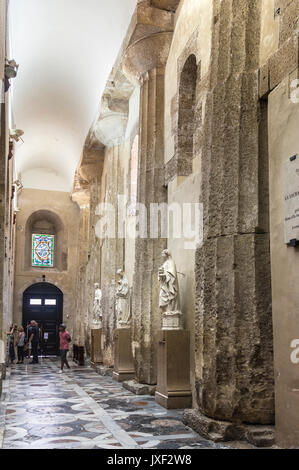 Interior of Syracuse Duomo showing doric columns from the original ancient Greek temple, Sicily, Italy. Stock Photo