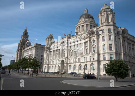 The Three Graces Liverpool Waterfront Port of Liverpool Building The Cunard Building and The Liver Building Liverpool Merseyside England Stock Photo